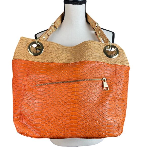 Steve Madden Women's Tote Shoulder Bag Large Orange Cognac Faux Leather - Picture 3 of 16